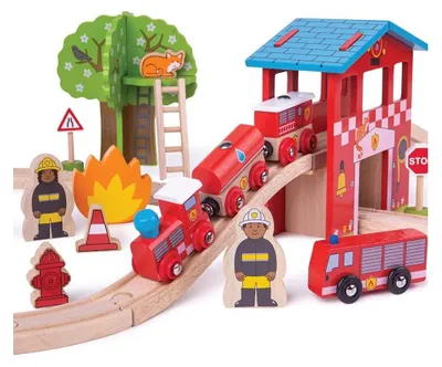 Immagine prodotto di Bigjigs Gioco in legno - Set treno caserma dei vigili del fuoco