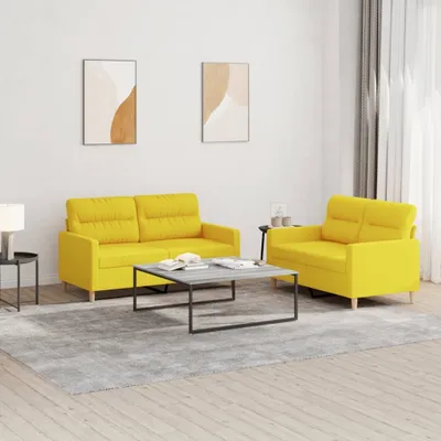 Produktbild von Cloris Designermöbel 2-tlg. Sofagarnitur mit Kissen Hellgelb Stoff 2024 Neu
