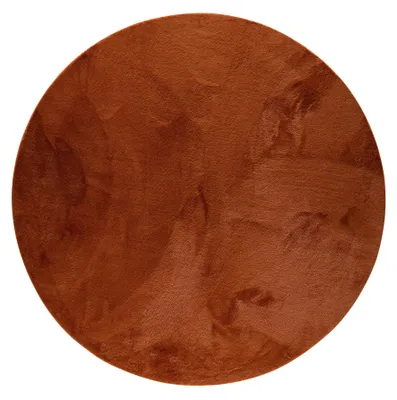 Image de benuta Basic tapis en fibres synthétiques effet fourrure Furry - Orange rond 160 cm - Tapis de salon doux - Dos antidérapant - Lavable - Convient au chauffage au sol