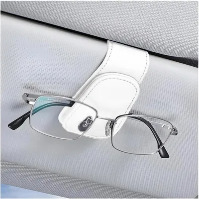 Produktbild von Brillenhalter für Auto Sonnenblende, Magnetischer Leder Clip, Ticket Karten Halterung, Weiß