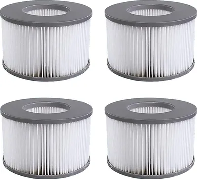 Four identical spa filters are arranged in a 2x2 grid against a white background.