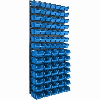 Obrázok produktu pre Nástenný panel na náradie 58 x 117 cm s 84 ks. Krabic zavesené Modré Boxy Skladovací systém