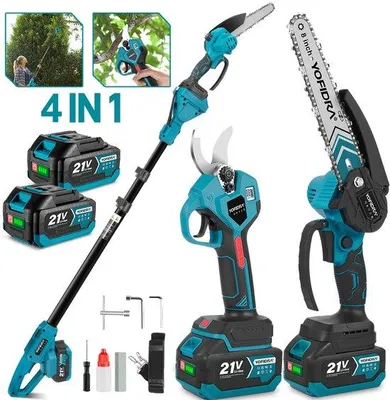 Produktbild von Akku Hochentaster und Astschere mit Teleskopstiel, 4-in-1 Bürstenlos 8 Zoll Akku Kettensäge 30mm Akku Baumschere mit 1.77m Teleskopstange, 2x Akkus