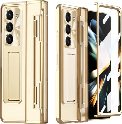 Produktbild von Hülle für Samsung Galaxy Z Fold 5 mit Displayschutz & Objektivschutz Transparent Galvanisierte Ständer Schutzhülle Gold
