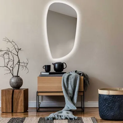 Obrázok produktu pre Moderne Ozdobne Nepravidelné zrkadla na stenu s podsvietenim LED 64x114 cm | Farba LED: Biela studená 7000K | PPI221