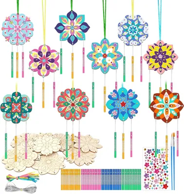 Productafbeelding van 10 stuks windgong knutselset voor kinderen, houten knutselen, windgong voor kinderen, meisjes, jongens, verjaardagsfeest, decoratie