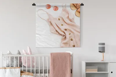 Produktbild von MuchoWow® Wandteppich Wandbehang Sonnenbrille - Hausschuhe - Jumpsuit 90x90 cm Tapisserie Dekoration Wandtuch - Wandaufhänger