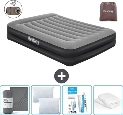 Productafbeelding van Bestway luchtbed - 2 personen - 152 x 203 x 46 cm - Grijs - Inclusief accessoires
