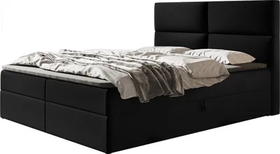 Produktbild von Boxspringbett LIZBONA mit 2 Bettkästen, Polsterbett Maße: 120x200, Farbe: Schwarz, Velourstoff, Doppelbett mit Bonell-Matratze