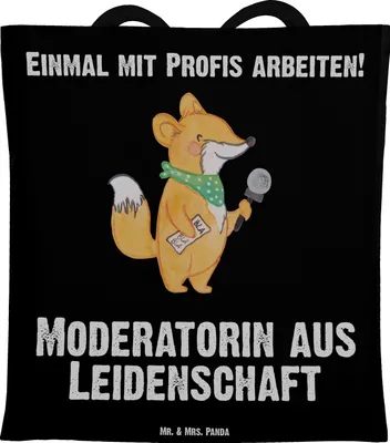Produktbild von Mr. & Mrs. Panda Shopping Tasche Moderatorin Leidenschaft - Schwarz - Geschenk, Laptoptasche, Uni, Schultasche, Büchertasche