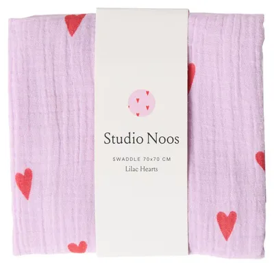 Produktbild von Studio Noos Swaddle - Lilac Hearts - 70x70 cm