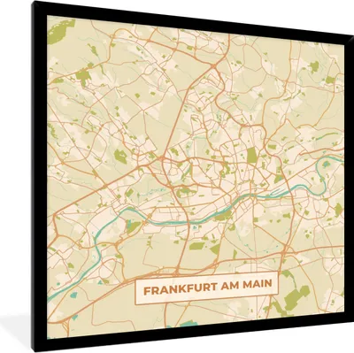 Produktbild von MuchoWow® Gerahmtes Poster Frankfurt am Main - Karte - Vintage - Stadtplan 40x40 cm - Poster mit Schwarzem Bilderrahmen Wandposter Rahmen Foto Bilder - Mit Rahmen - Wanddekoration Schlafzimmer