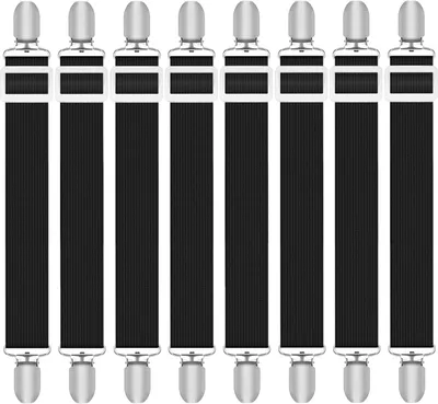 Produktbild von Spannbettlaken-Befestigungsbänder, 8 Stück, verstellbare Gummibänder von 30 bis 130 cm, schwarze Bänder für Matratze und Bügelbrett