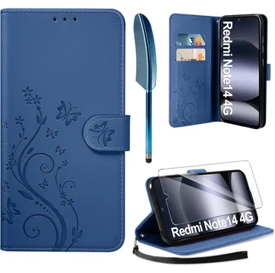 Immagine prodotto di Custodia a libro in , colore blu scuro, con pellicola protettiva inclusa, per Xiaomi Redmi Note 14 4G