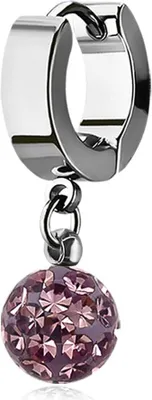 Produktbild von Damen Creole Kreole Klappcreole Edelstahl Shamballa Anhänger Helix Huggie Ohr-Piercing Autiga® silber-helllila