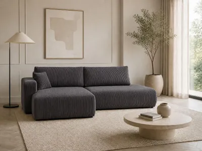 Produktbild von VENASI Ecksofa mit Schlaffunktion SOHO, Dunkelgrau Cordstoff, Ottomane Links