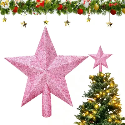 Productafbeelding van Kerstboomtop in de vorm van een ster - Decoratieve boomtop van kunststof - Kerstboomversiering - Roze, 20 cm
