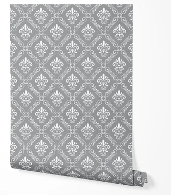 Zdjęcie produktu dla Tapeta Samoprzylepna Białe Ornamenty Szare Tło Do Sypialni Salonu Kuchni 5m x 0.5m