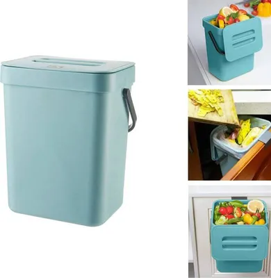 Produktbild von Kleiner Komposteimer für die Küche, Mülleimer für Arbeitsplatte, Behälter mit Deckel, Komposter, für den Innenbereich, Blau, 5L