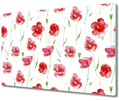 Produktbild von Glas Schneidebrett Herdabdeckplatten Schneideplatten - 80x52 cm - Rote Mohnblumen
