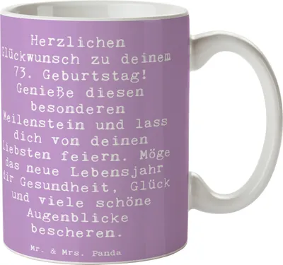 Produktbild von Mr. & Mrs. Panda Kaffeetasse Spruch 73. Geburtstag Meilenstein - Lavendeltraum - Geschenk, Familie, Kaffeebecher, Happy Birthday, Geburtstagsgeschenk, Becher, Liebe