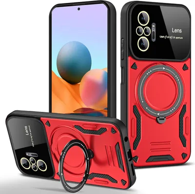 Produktbild von Rüstung Handyhülle für Xiaomi Redmi Note 10 Pro/Note 10 Pro Max Dual-Layer Ringhalter Ständer Hülle Rot