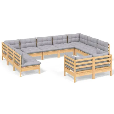 Produktbild von vidaXL 11-tlg. Garten-Lounge-Set mit Grauen Kissen Kiefer Massivholz