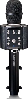 Produktbild von Lenco BMC-090BK - Karaoke Mikrofon mit Bluetooth® - 5 Watt RMS Lautsprecher - Integrierter Akku - Lichteffekte - Handyhalter - USB/SD - Schwarz