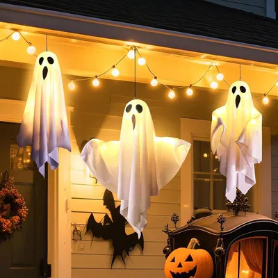 Imagen del producto de Accesorios decorativos de 3 piezas, fantasmas luminosos, para colgar, decoración de Halloween