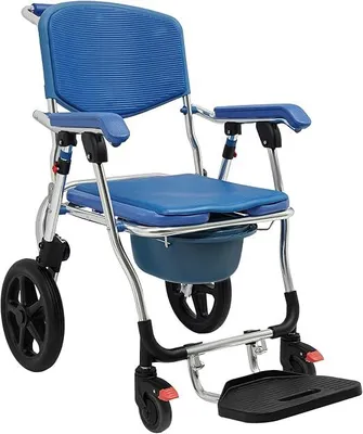 Produktbild von Toilettenstuhl für Senioren, Dusch Toilettenstuhl Fahrbar, Duschstuhl mit Rollen, bis Tragfähigkeit 125kg, Toilettenrollstuhl für Patienten, Senioren, Behinderte