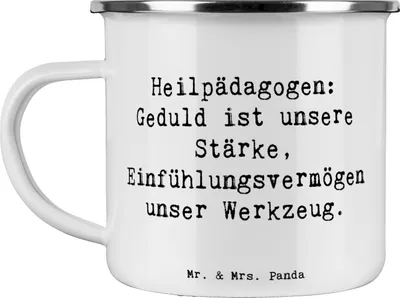 Produktbild von Mr. & Mrs. Panda Pott Spruch Heilpädagogin Geduld - Weiß - Geschenk, kreative Lösungsfindung, individuelle Aufmerksamkeit, Campingtasse, Kaffeepott, Unterstützung, Beruf