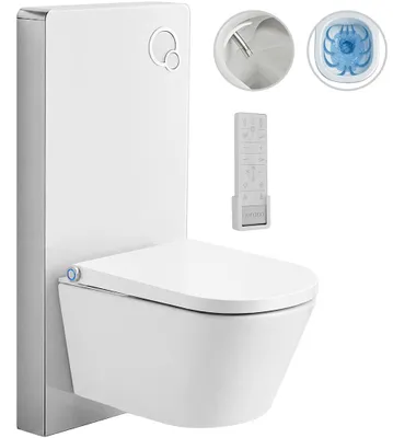 Imagen del producto de Inodoro suspendido con bidé Modul/Cronus Premium - blanco brillante / blanco mate - botón de descarga integrado - módulo neumático - 59,3 x 38,4 cm