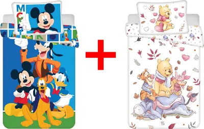 Zdjęcie produktu dla Pościel dziecięca Disney Mickey Mouse Donald Duck Winnie the Pooh, pościel dziecięca, kołdra 100 x 135 cm + poduszka 40 x 60 cm, 100% bawełna, zestaw upominkowy 2 szt