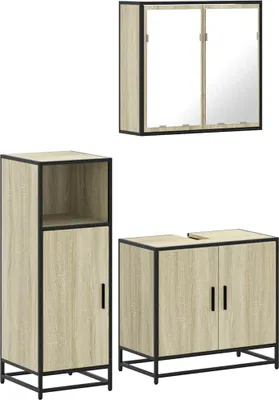 Produktbild von vidaXL 3-tlg. Badmöbel-Set Sonoma-Eiche Holzwerkstoff