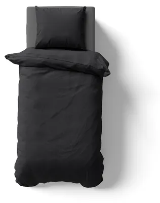 Produktbild von 2-tlg Renforcé UNI Bettwäsche 135x200 + 80x80 cm Kopfkissen Garnitur 100% Baumwolle Mit Reißverschluss schwarz