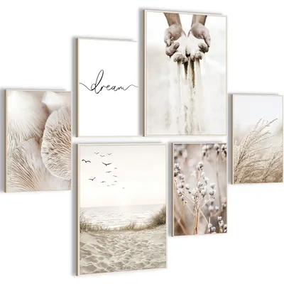 Boho Canvas-Wandbild Set 6-tlg., botanisches Landschaftsmotiv