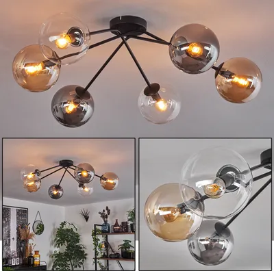 Produktbild von Fossobiubo Deckenlampe aus Metall/Glas in Schwarz/Rauchfarben/Bernstein/Klar