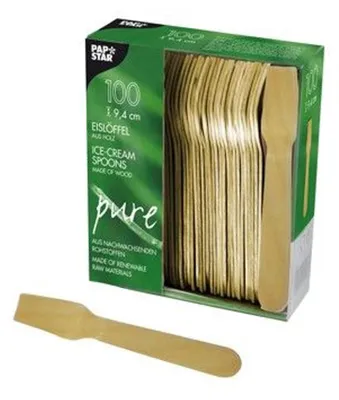 Zdjęcie produktu dla PAPSTAR 10625 PAPSTAR drewniana łyżka do lodów "pure", długość: 94 mm, 100 sztuk