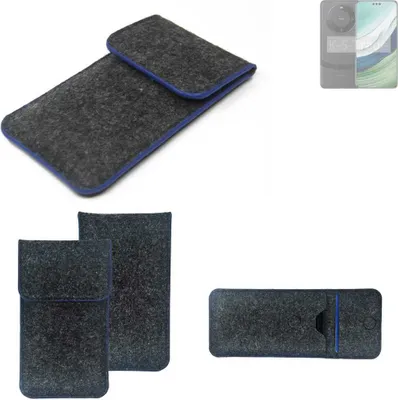 Produktbild von K-S-Trade Handy-Hülle Schutz-Hülle kompatibel mit Huawei Mate 60  Filztasche Pouch Tasche Case Sleeve Filzhülle dunkelgrau, blauer Rand