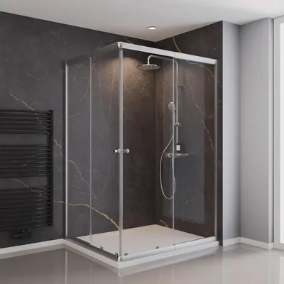 Produktbild von Schulte Duschkabine Corner 100x80 cm, 180 cm Höhe, Eckeinstieg mit Schiebetüren, 4mm ESG Sicherheitsglas Klar Hell, Profilfarbe Silber