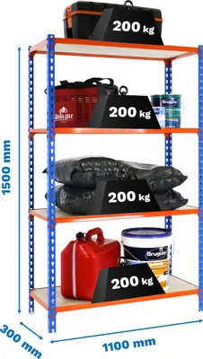 Immagine prodotto di MADERCLICK SUPERPLUS 4/300 1500 BLU/LARANJA/MA Scaffale in metallo