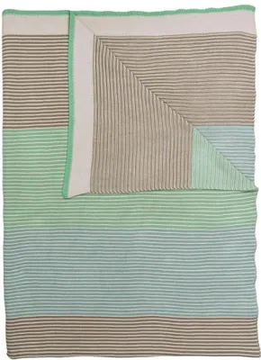 Gestrickte Decke Blockstripe, 130x170 cm, 100% Baumwolle, hellgrün