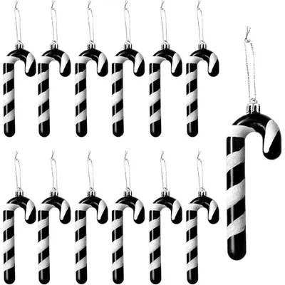 Productafbeelding van Kerstversiering: Suikerstokjes om op te hangen, 12 stuks, zwart/wit, 13 cm