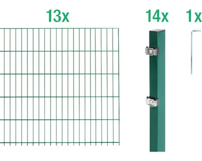 Immagine prodotto di Alberts 653286 Doppelstabmattenzaun als 28 tlg. Zaun-Komplettset, grün, Höhe 160 cm, Länge 26 m