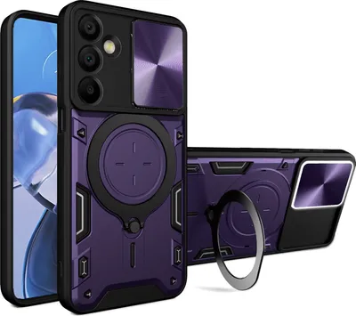 Produktbild von Handyhülle für Samsung Galaxy A16 Dual-Layer Stoßfest Rüstung Hülle mit Dia Kameraschutz und Kreisförmig Ring Ständer Lila