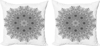 Immagine prodotto di ABAKUHAUS Set copricuscino Mandala (2 pezzi), Motivo monocromatico - eredità antica e mistica - grafica ispirata alle icone del cosmo di Henna, 60 x 60 cm, Nero