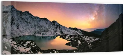 Produktbild von DEQORI Glasbild Echtglas 150x60 cm 'Gosainkunda unter Sternen' Wandbild Bild modern Deko