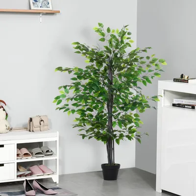 Produktbild von Künstlicher Ficus 145 cm mit 756 Blättern, Kunstbaum PE im Zementtopf pflegeleicht, Kunstpflanze groß, Grün | 20 x 20 x 145 cm | 3,5 kg