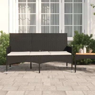 Obrázok produktu pre The Living Store Záhradná lavica s 3 sedadlami a vankúšmi Black Poly Rattan
