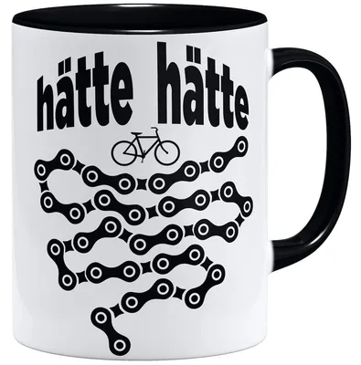 Keramikbecher mit Spruch, 325 ml, schwarz, beidseitig bedruckt